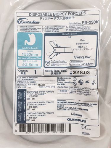 Olympus fb-230k egd biopsy forceps 2.8mm x 1550mm in date, 2018-03!!! for sale