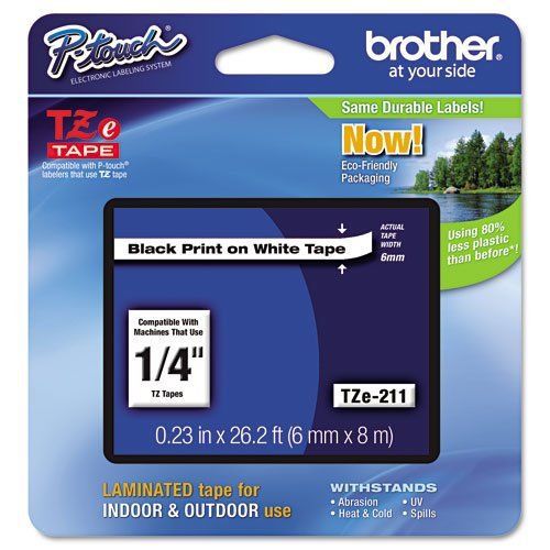 Brother Part# TZe-211 Label Tape (OEM) 0.23&#034; Black Print on White