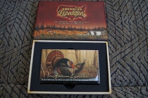 NIB AMERICAN EXPEDITION STAINLESS STEEL BUSINESS CARD HOLDER WILD TURKEY