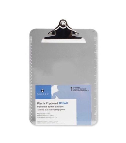 Sparco Clipboard - 9&#034; X 12.50&#034; - Spring Clip - Plastic - Clear (SPR01860)