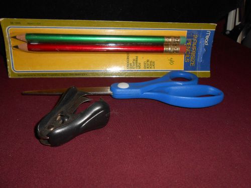 NICE MIXED LOT OF DESK SUPPLIES: SCISSORS, STAPLE PULLE&amp; NIP 2 OVERDSIZED PENCIL