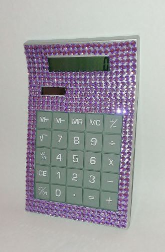 Bling silver calculator covered with purple round rhinestones throughout boxed for sale