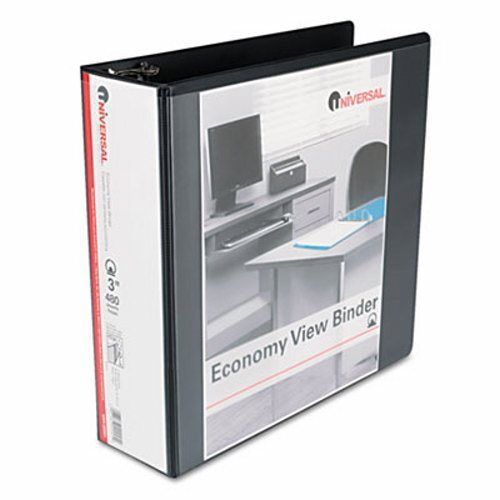 Universal Round Ring Economy Vinyl View Binder, 3&#034; Capacity, Black (UNV20991)