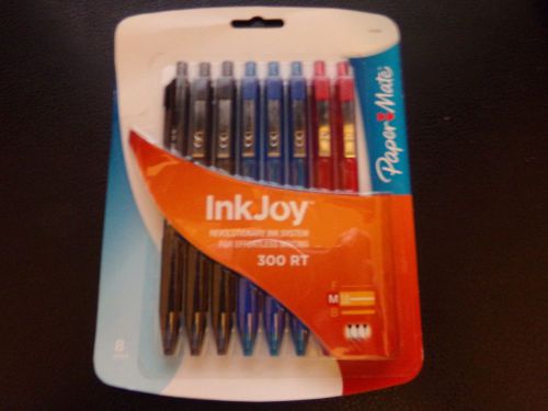 PAPER MATE INKJOY 300 RT RETRACTABLE MED BALL POINT PENS, ASSORTED COLOR, 8 PACK