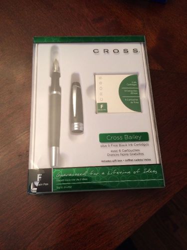 BNIB Cross Bailey Matte Black Fountain Pen, Plus 6 Free Black Ink Cartridges.