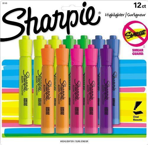 NEW Sharpie 25145 Accent Tank-Style Highlighter, Assorted Colors, 12-Pack