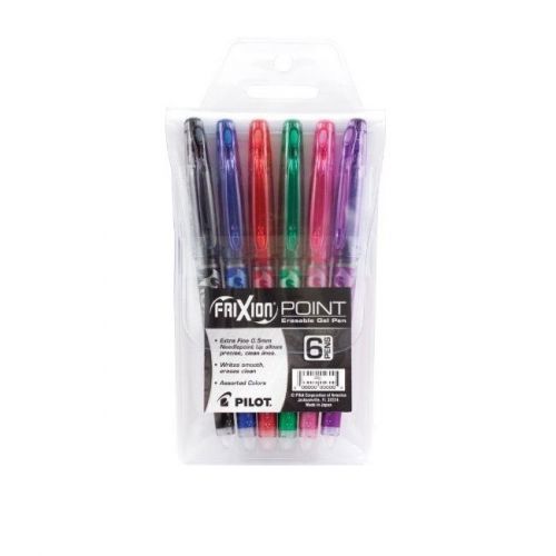 Pilot Fixion Point Erasable Gel Pens, Extra Fine Point, Assorted, 6/Pack