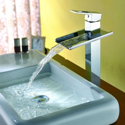 Modern Cascade Waterfall Vessel Sink Faucet Tap in Chrome Finished Free Shipping