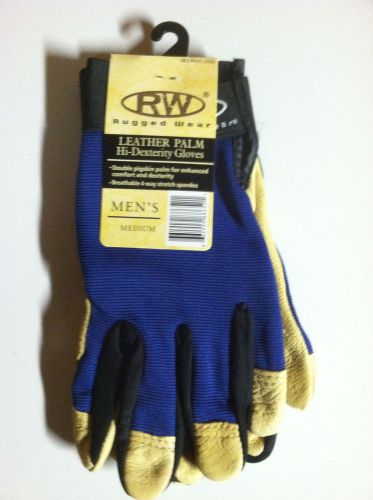 Rw rugged wear blue high dexterity gloves, leather palm/spandex size: medium for sale