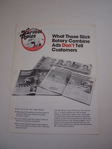 Massey-Ferguson MF Harvest Topic Brochure &#034;Rotary vs. Conventional&#034; 4pg MINT &#039;80