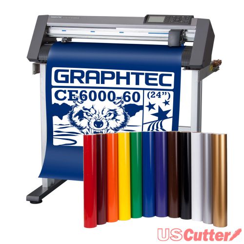 24&#034; graphtec ce6000-60 vinyl cutter plotter w/ stand &amp; bonus 12-roll vinyl pack for sale