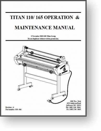 GBC Titan 110 / 165 Operator&#039;s &amp; Service Manual