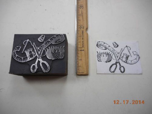 Letterpress Printing Printers Block, Sewing Pincushion, Scissors, Thread &amp; More