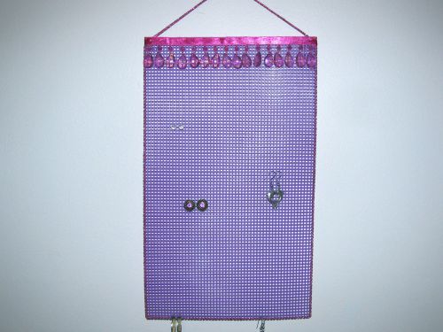 Hanging Earring Holder  GLITTER PINK beaded on PURPLE  Longer