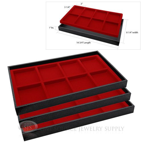 3 wooden sample display trays 3 divided 8 compartment red tray liner inserts for sale