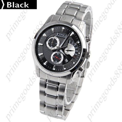 Alloy Band Quartz Wrist Silver Black Face Men&#039;s Date Display Stopwatch