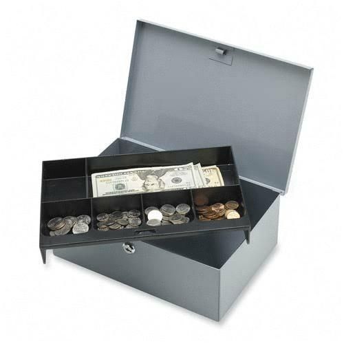 Sparco 15503 Cash Box w/ Lock 2 Keys 6 Cmpmnts 11-1/4inx7-1/2inx4-1/4in Gray