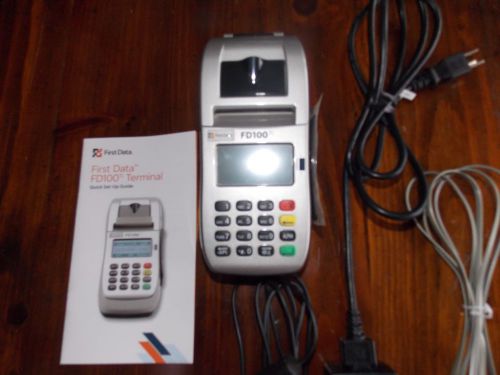 First data fd100 ti credit card terminal -  power &amp; phone cord, adapter, manual for sale