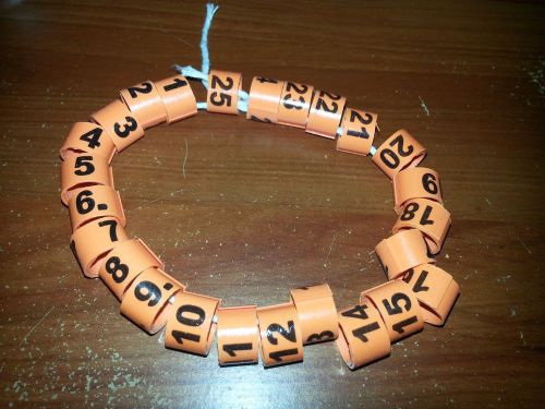 25 No. 7 Poultry Game Bird Bandette Legbands. Orange.  Numbered 76-100