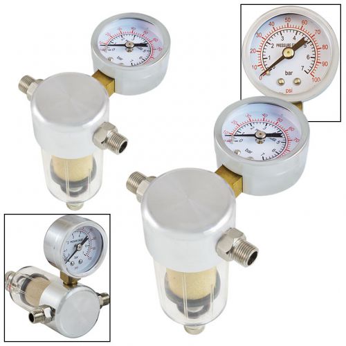 2pc 1/8&#034; air compressor filter oil water trap separator w/100psi pressure gauge for sale