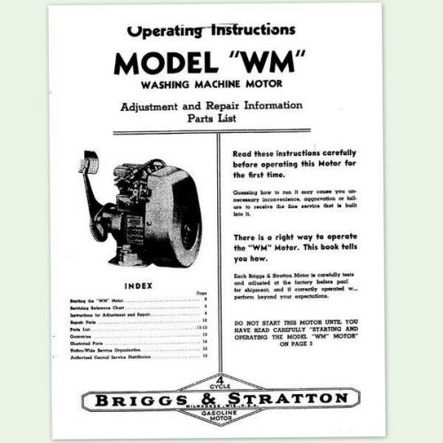 BRIGGS AND STRATTON MODEL WM ENGINE OPERATING REPAIR MANUAL OWNERS SERVICE BS &amp;