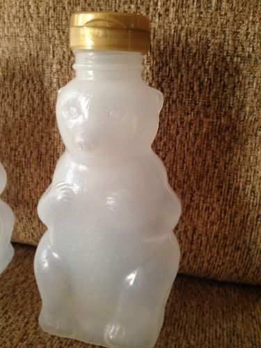 16 oz bear-shaped bottles, four (4) gold flip top safety seal lids for sale