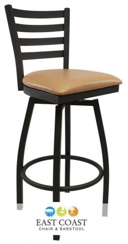 New Gladiator Commercial Ladder Back Metal Swivel Bar Stool w/ Tan Vinyl Seat