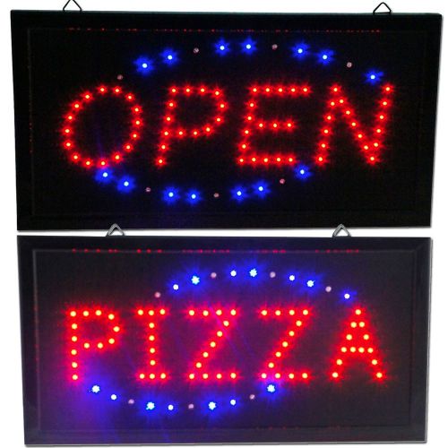 Open &amp; pizza led animated store sign neon bright display shop restaurant bar new for sale