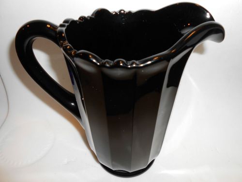 Large black Amethyst Glass water serving Pitcher art / Panel Pattern deco purple