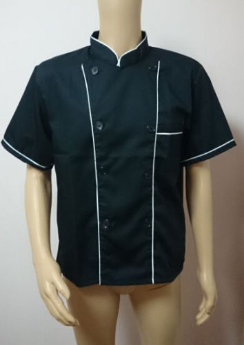 Short sleeve classic kitchen cook chef waiter waitress coat uniform jacket black for sale