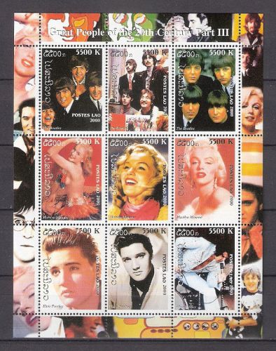 &#034;Beatles, Marilyn Monroe, Elvis Presley&#034; Sheet  of  9 stamps MNH