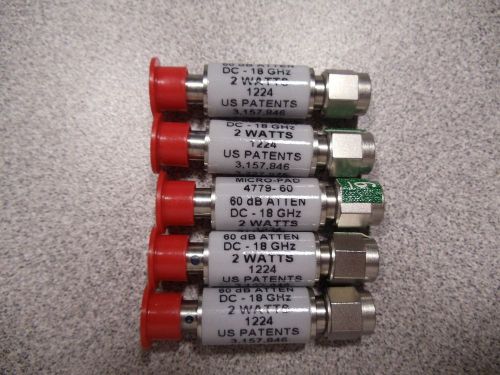 Narda 4779-60 RF Attenuators, 60 dB, DC-18 GHz, SMA. All NEW!  Five (5)