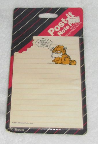 NEW! VINTAGE 1987 JIM DAVIS GARFIELD 3M POST-IT NOTES PAD &#034;JUST A FRIENDLY NOTE&#034;