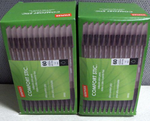 120 Count Staples Comfort Stic Grip Ballpoint Pens Medium Point Black 1.0mm