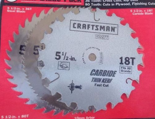 NEW CRAFTSMAN 5 1/2&#034; 18T/36T/80T STEEL/CARBIDE CIRCULAR SAW BLADE PACK