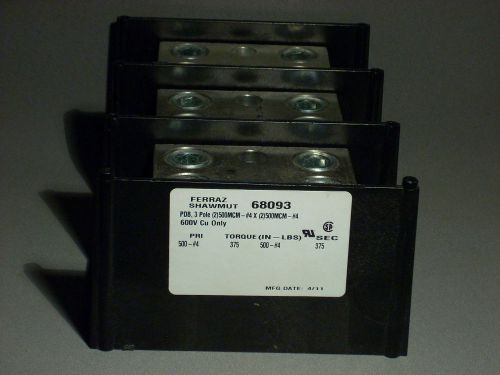 New mersen ferraz shawmut power distribution block 600a 600v 3 ph 500mcm-4awg cu for sale