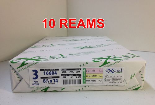 8.5x14 - 3 PART CARBONLESS PAPER 10 REAMS = 1 CASE - GLATFELTER EXCEL NCR PAPER