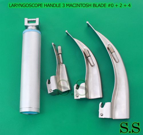 LARYNGOSCOPE MEDIUM HANDLE C + 3 MACINTOSH BLADE #0 + 2 + 4 ENT ANESTHESIA SET