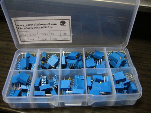 10values 3296w 100ohm-500K Trimpot Trimmer Potentiometer Box Kit 10pcs total 100