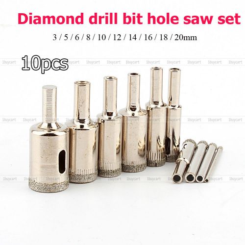 10pcs 3mm-20mm diamond coated marble ceramic tile hole saw drill bits set tool for sale