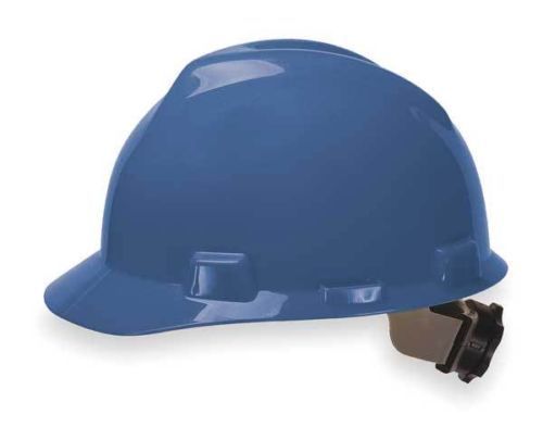 MSA Blue Hard Hat, FrtBrim, Slotted, 4Rtcht, 475359