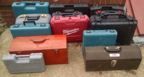 13 PIC. LOT TOOL BOXES /CASES, MILWAUKEE, MAKITA, CRAFTSMAN, SKIL,LOWEPRO,HUOT +