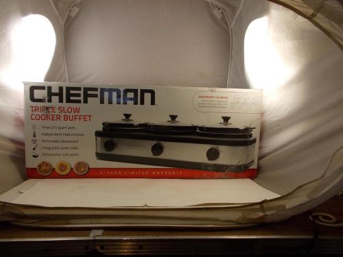 Chefman Triple Slow Cooker Buffet Each 2.5 Quart Brushed Silver &amp; Black