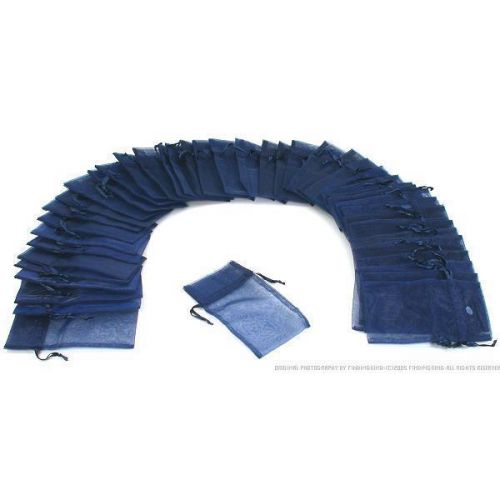 48 Jewelry Organza Drawstring Gift Bags Navy Blue 3x4&#034;