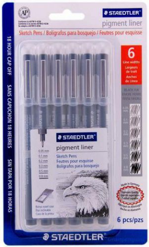 STAEDTLER Pigment Liner black SKETCH PENS 6 pack item 308BK6