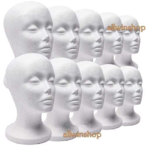 10 X Female Styrofoam Mannequin Manikin Head Model Foam Wig Hair Glasses Display