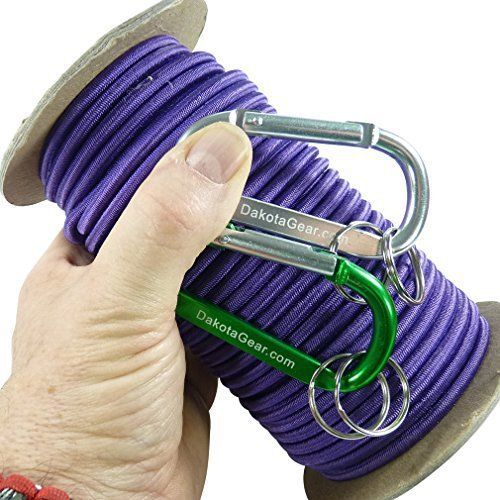 Shock Cord - PURPLE 3/16&#034; x 100 ft. Spool. Marine Grade, with 2 Carabiners &amp;  &amp;