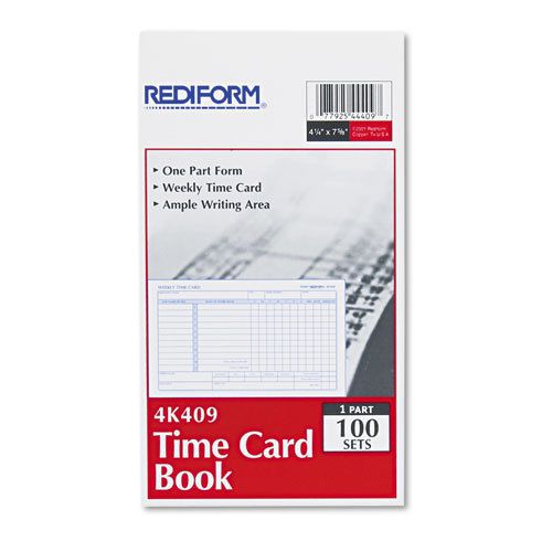 Employee Time Card, Weekly, 4-1/4 x 7, 100/Pad