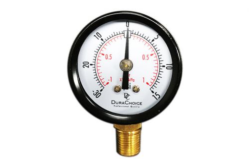 2&#034; Utility Vacuum Pressure Gauge - Blk.Steel 1/4&#034; NPT Lower Mount, -30HG/15PSI