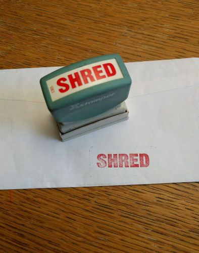 Xstamper VX { SHRED } Pre-Inked Self-Inking Red Ink Rubber Stamp (1365) used